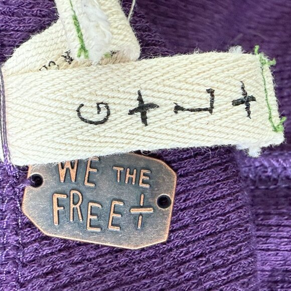 Free People Thermal Mod Striped Cuff Top Sz Large Long Sleeve Keyhole Purple - Picture 3 of 10